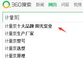  360好搜下拉案例：计量泵出十大品牌阳光泵业 